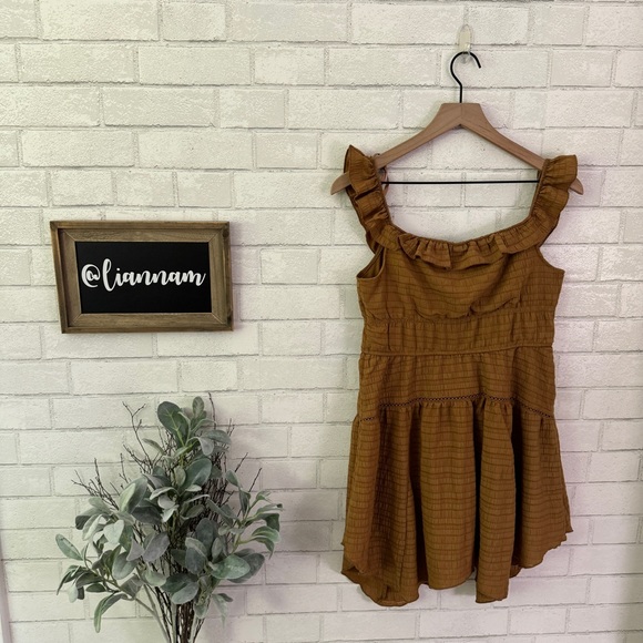 WILD FABLE Cognac Ruffle Tiered Skater Dress - Picture 6 of 11
